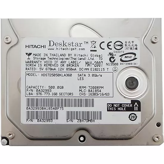 Refurbished Hitachi 0A32993 500GB 7200RPM 3.5Inch internal desktop Hard Drive