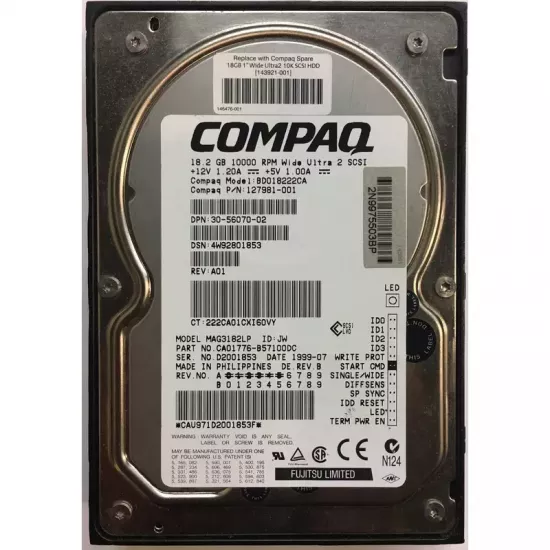 Refurbished Compaq 18GB 10K RPM 3.5 Inch USCSI HDD