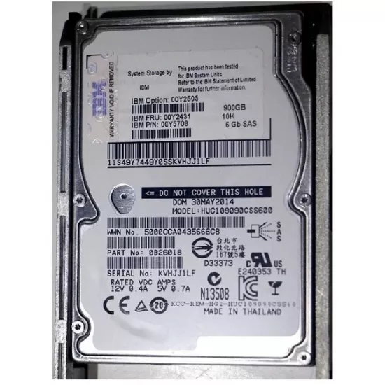 Refurbished IBM 900gb 10k rpm 6g 2.5 Inch SAS Hard Disk Drive 00Y5708 0Y5909 00Y2431