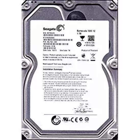 Refurbished Seagate Barracuda 1TB 7.2K RPM 6G 3.5 Inch SATA HDD ST1000DM003 0G1XNT