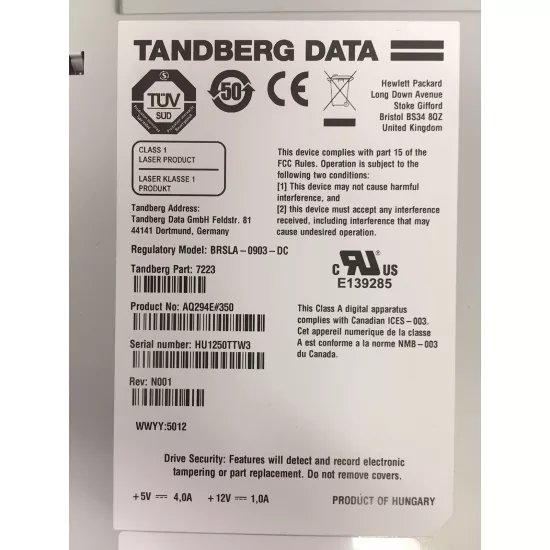 Refurbished Tandberg 7223 LTO-5 ultrium HH FC tape drive AQ294E#350